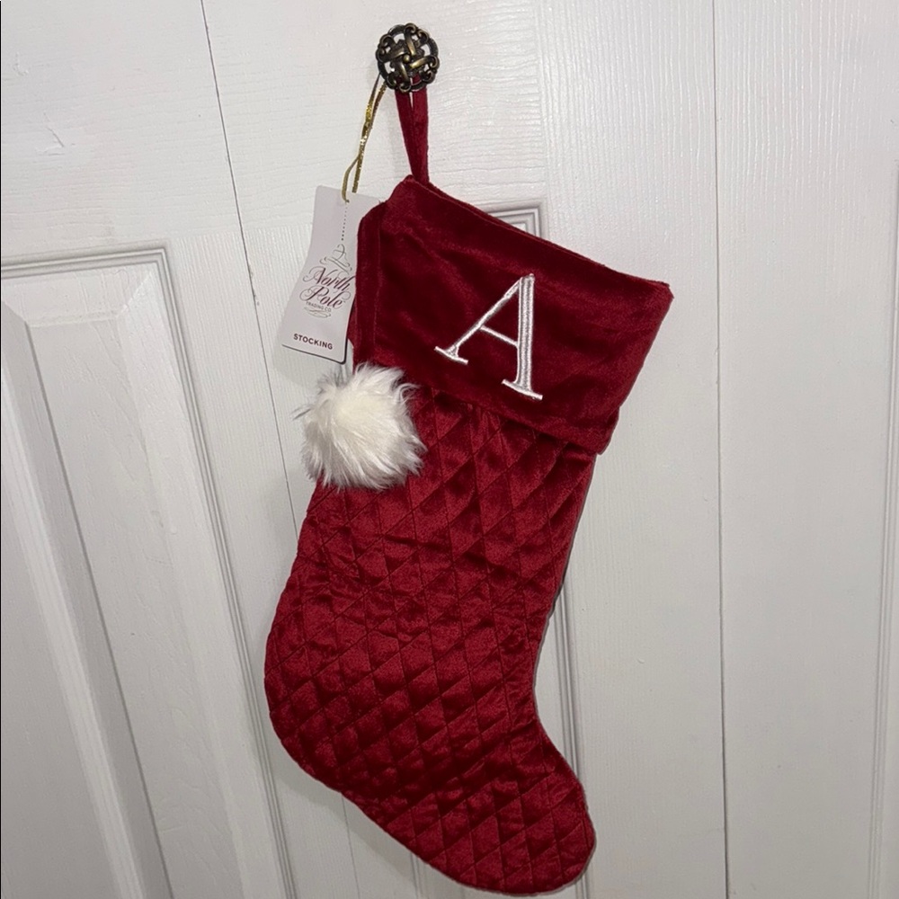 Velvet Red Christmas Stocking with Initial